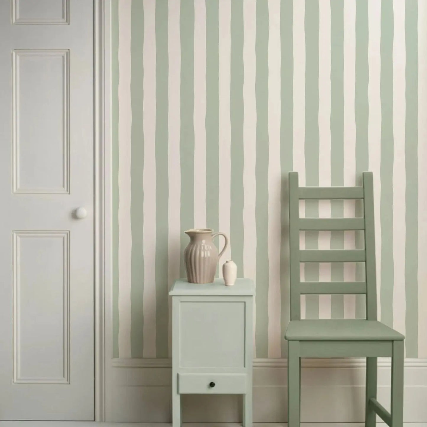 Sage Green Stripes Removable Wallpaper