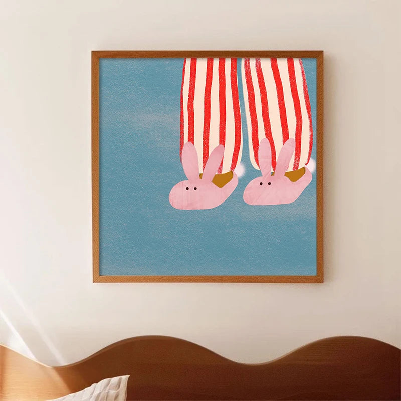 Weemsie Midnight Snack Bunny Wall Art Print | Playful Kids Bedroom Canvas Poster