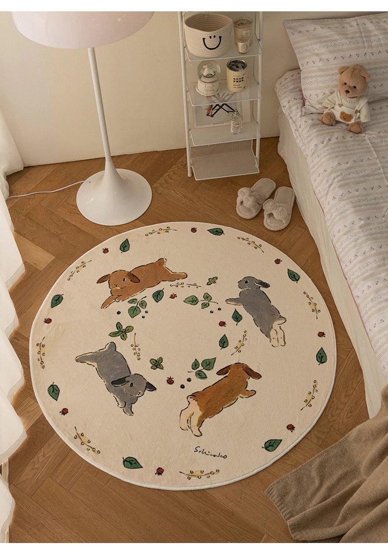 Cute Hopping Bunny Rug
