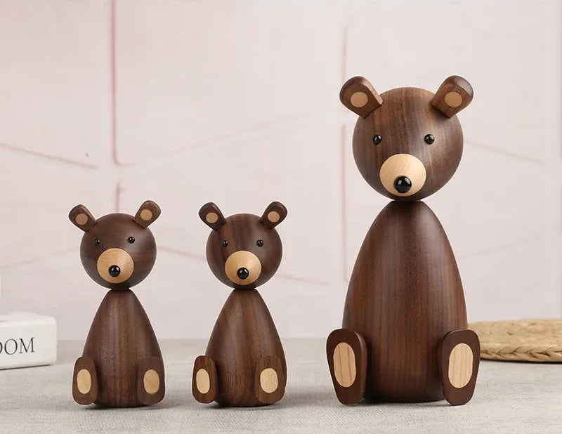 Black Walnut Wooden Bear – Nordic Animal Figurine for Kids' Rooms