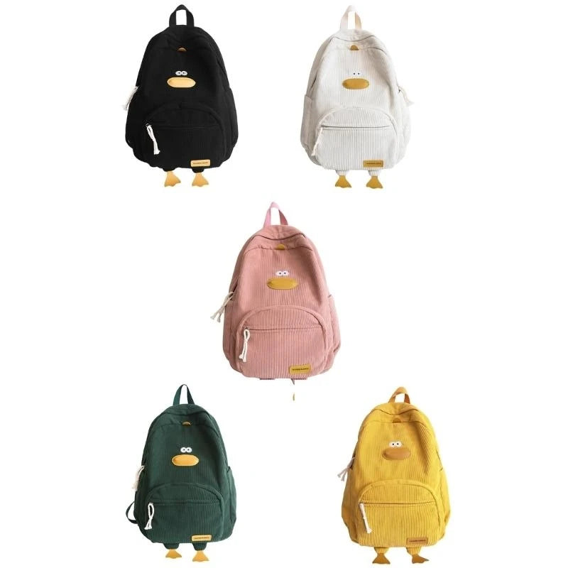 Quacky Corduroy Backpack – Cute Duck Travel Bag for Kids