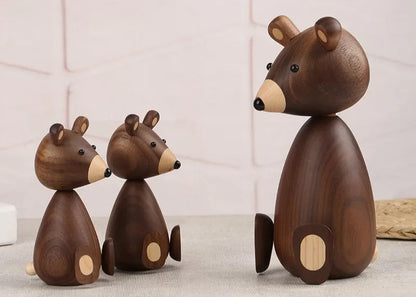 Black Walnut Wooden Bear – Nordic Animal Figurine for Kids' Rooms