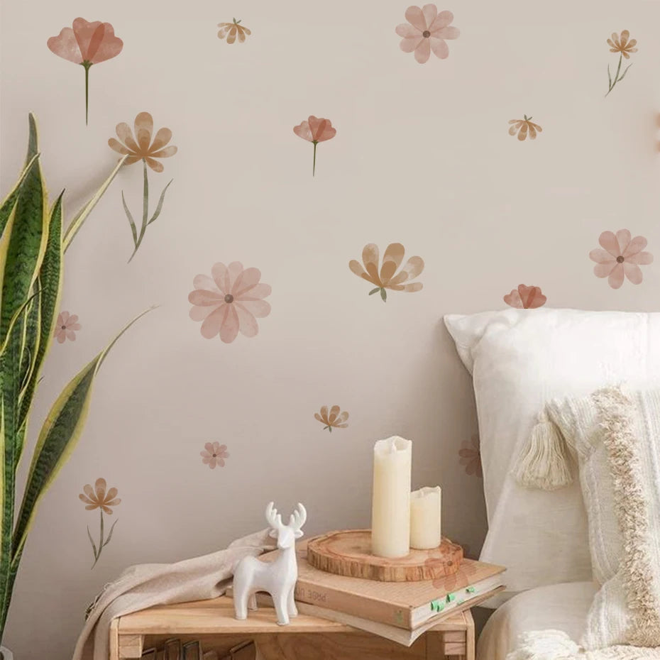 Boho Watercolour Flower Wall Stickers – Soft Blooms for Nursery and Kids’ Rooms