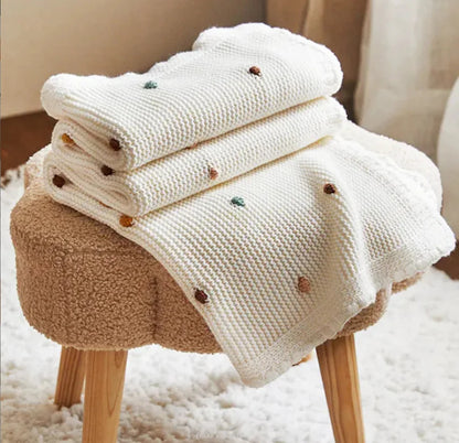 Knitted Polka Dots Baby Blanket – Cotton & Bamboo Newborn Blanket and Stroller Throw - Weemsie