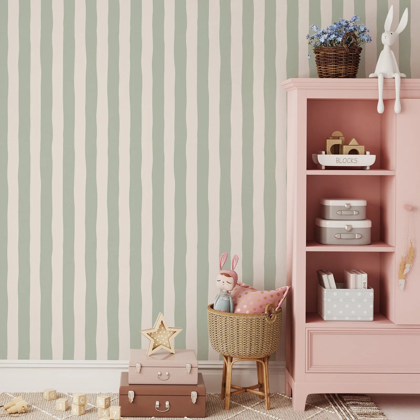 Sage Green Stripes Removable Wallpaper